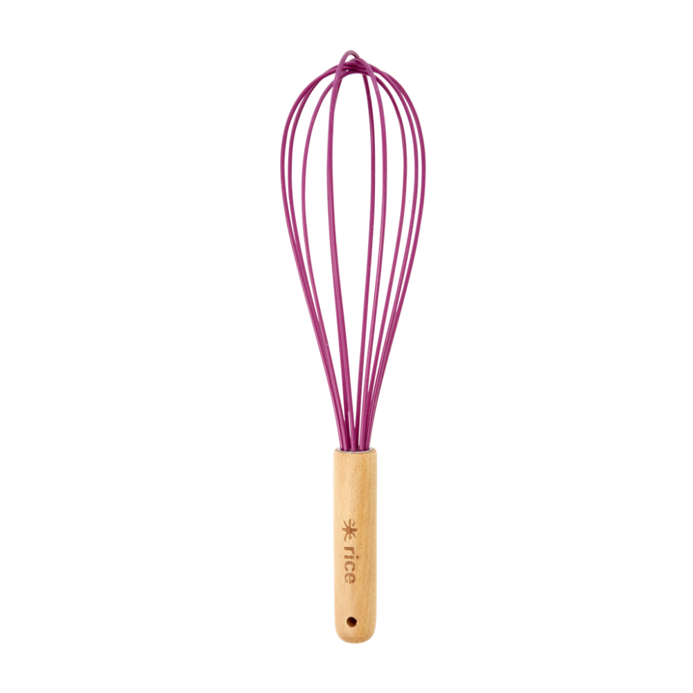 Large Whisk Wooden Handle Silicone Head in Plum Rice DK